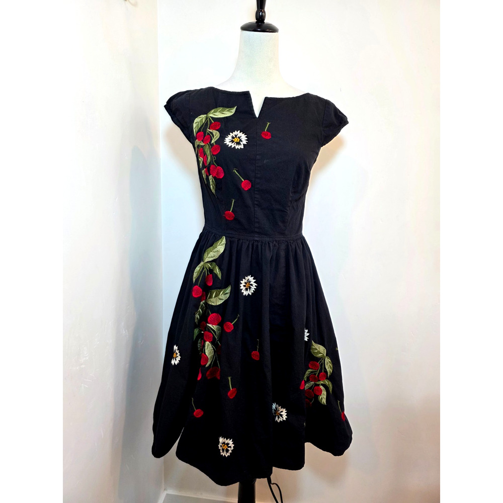 eShakti Fit Flare Floral Cherry Embroidered Dress Boho Romantic Retro Size S 4